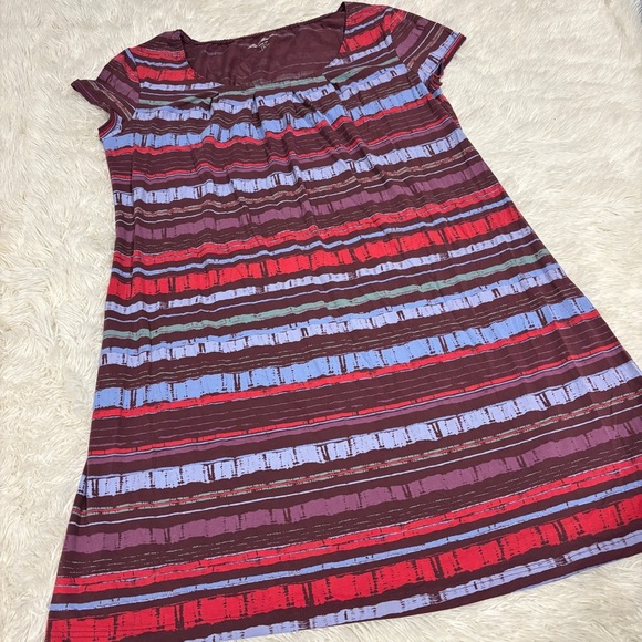 Eddie Bauer Striped Scoop Neck Shift Dress Women's Stretch Short Sleeves XL - Picture 1 of 9